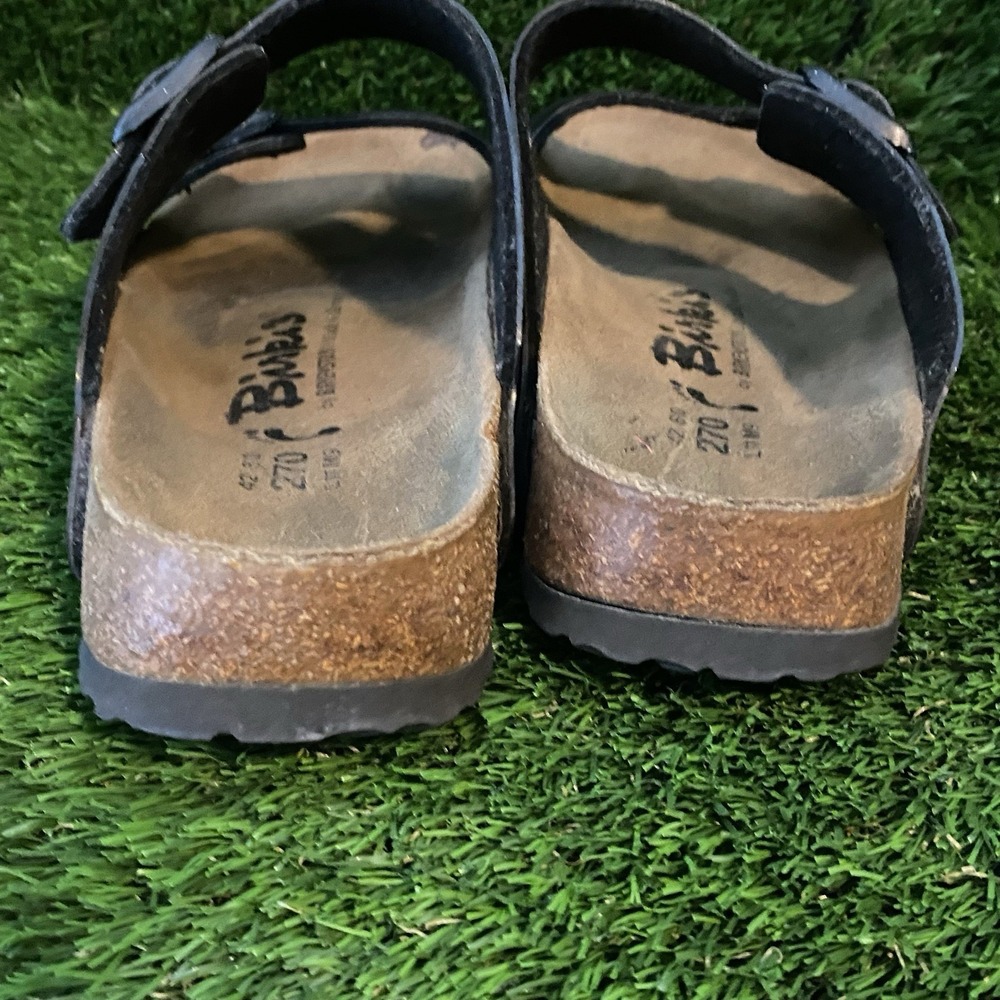 Birki's by birkenstock Arizona Black Sandals W11/M9 Cork Sole Slip On Boho - Picture 7 of 11